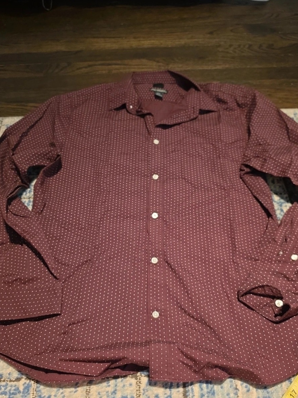 H&M Men's Maroon Dot-Print Button-Down Shirt